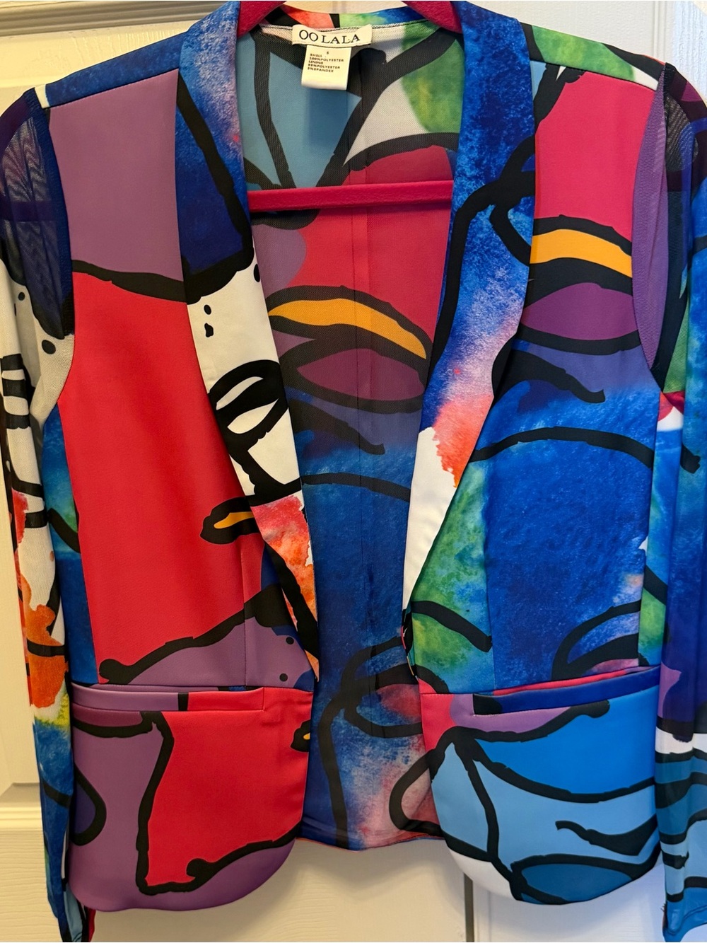 OOLALA Vibrant Abstract Multicolor Blazer,Sz Small Stunning Faces